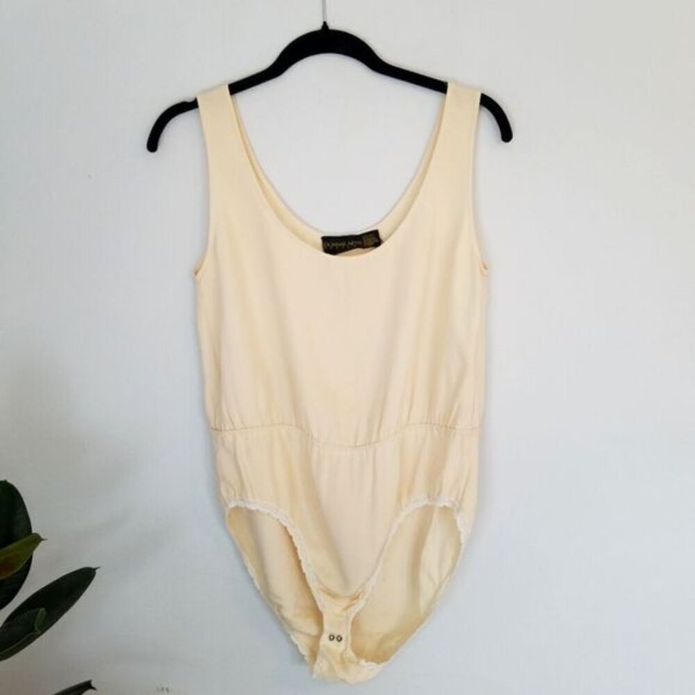 Donna Karen 90’s Vintage 100% Silk Tank Top Square Neck Cream Bodysuit P